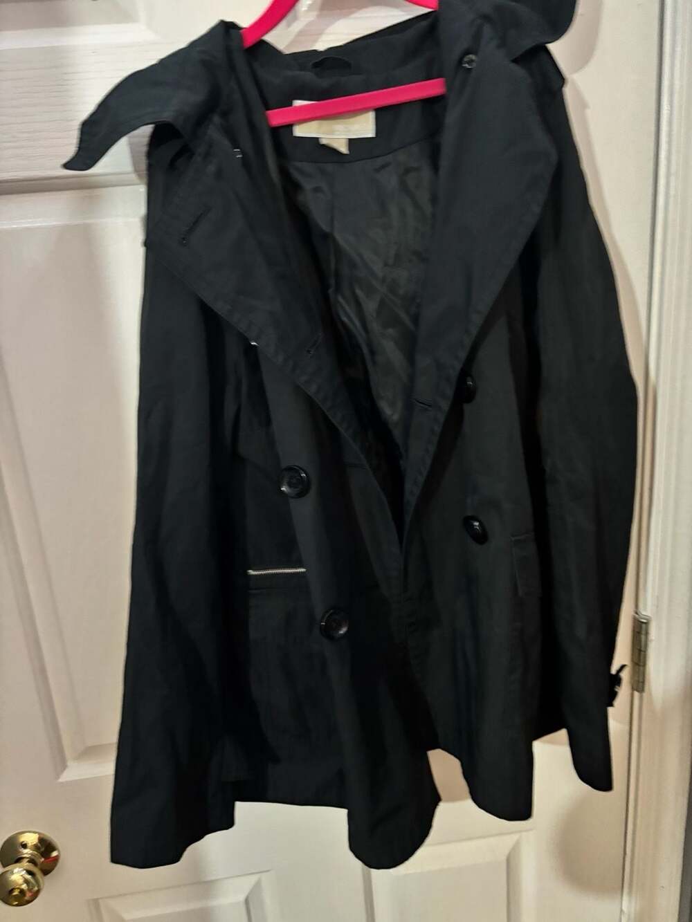 Michael Kors Black Hooded Trench Coat Size M